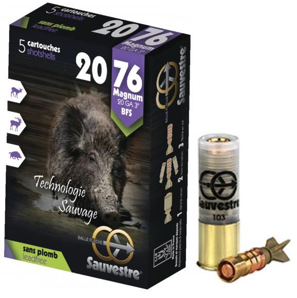 5 CARTOUCHES SAUVESTRE BFS SANS PLOMB CAL 20/76 MAGNUM