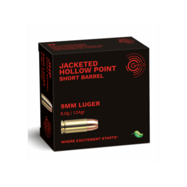 MUNITION GECO 9mm 124gr JHP - Jacketed Hollow Point - Bte de 20