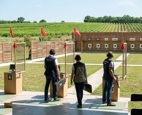 Club de tir sportif en extérieur avec pas de tir balisés